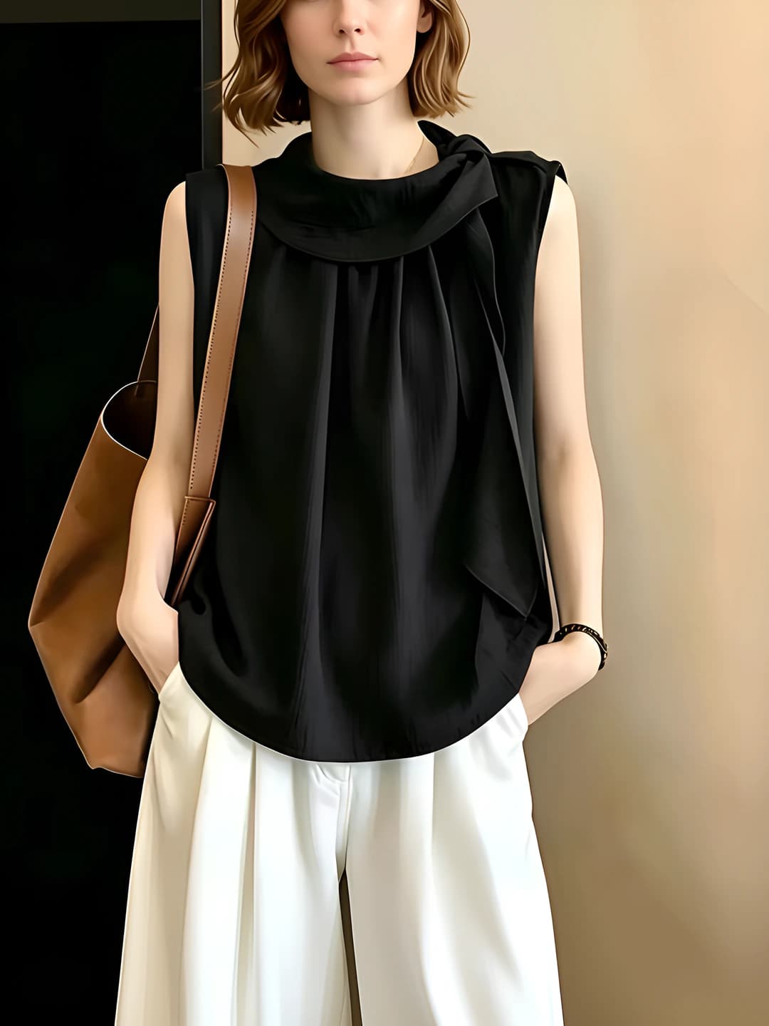 Women's summer sleeveless blouse, V-neck, slim fit, slimming, white, plus size