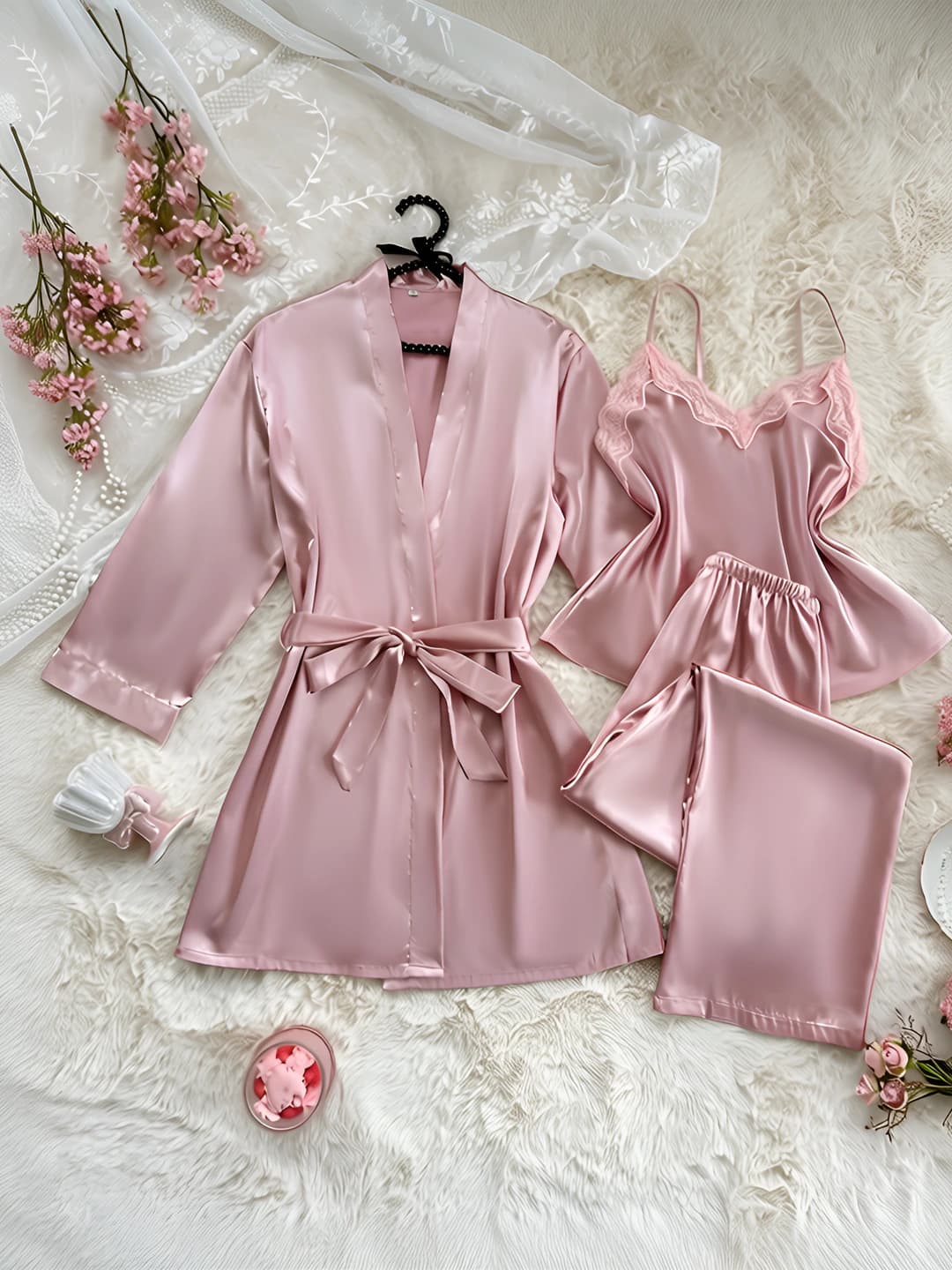 Women's home set: autumn-winter, ice-silk fabric, thin, sleeveless, trousers, breathable, stretch