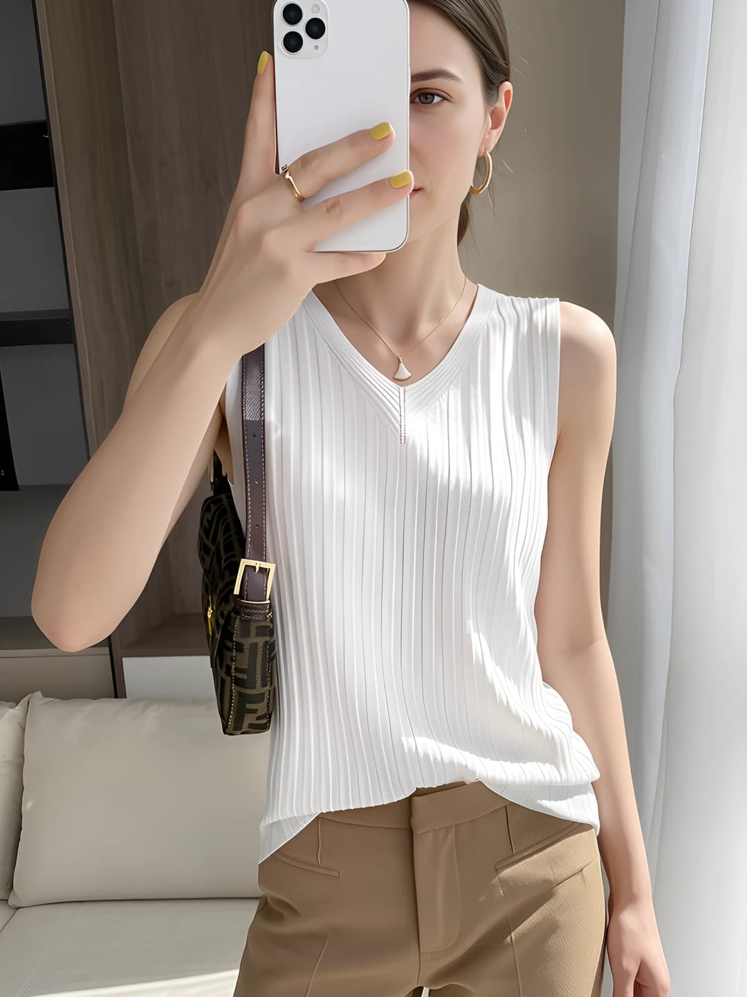 Women's knitted sleeveless top, ice-silk fabric, solid colour, loose fit, for autumn and summer