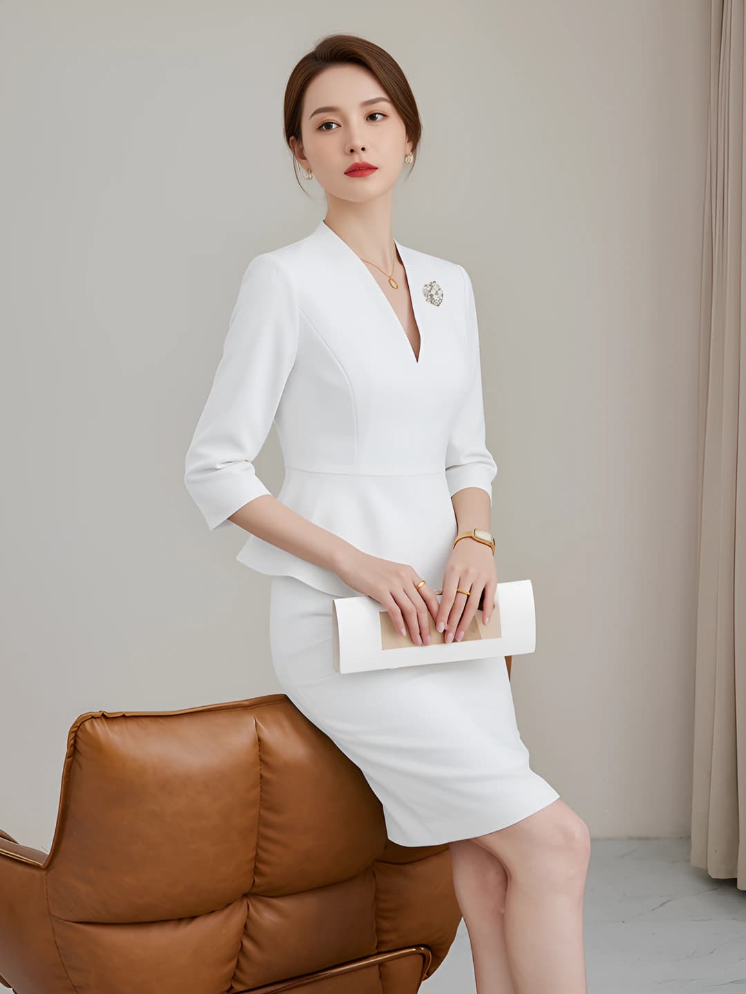Oq 7/4 yengli kostyum + yubka + shim