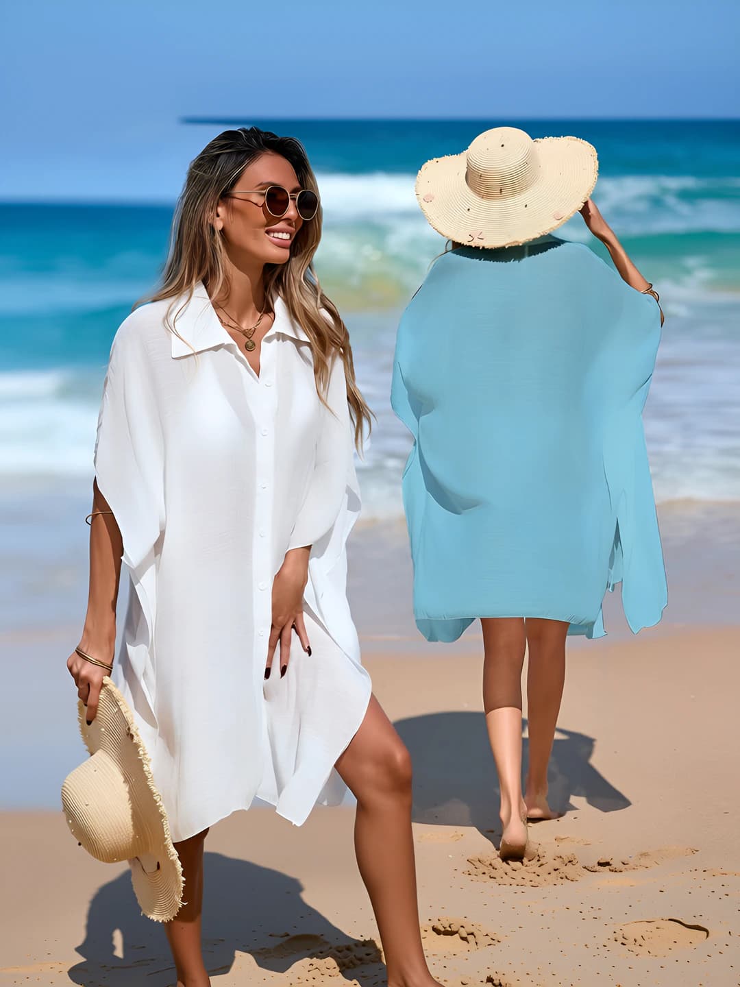 Ayollar uchun plaj liboslari va tunikalar: 2026 yilgi POLO yoqali, kalta yengli, bo'sh (oversize) fit, 95% poliesterdan tashkil topgan, yengil va nafas olish imkonini beruvchi ko'ylak-shirt
