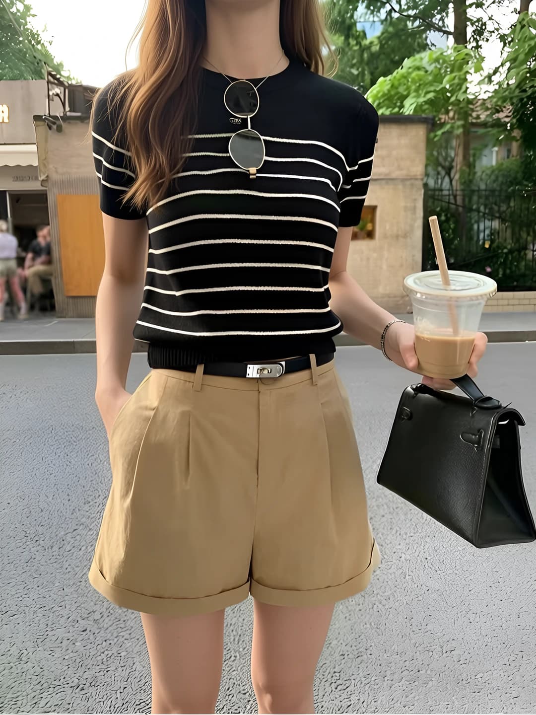 Women's retro preppy striped short-sleeve t-shirt, thin ice-silk fabric, summer casual, loose fit