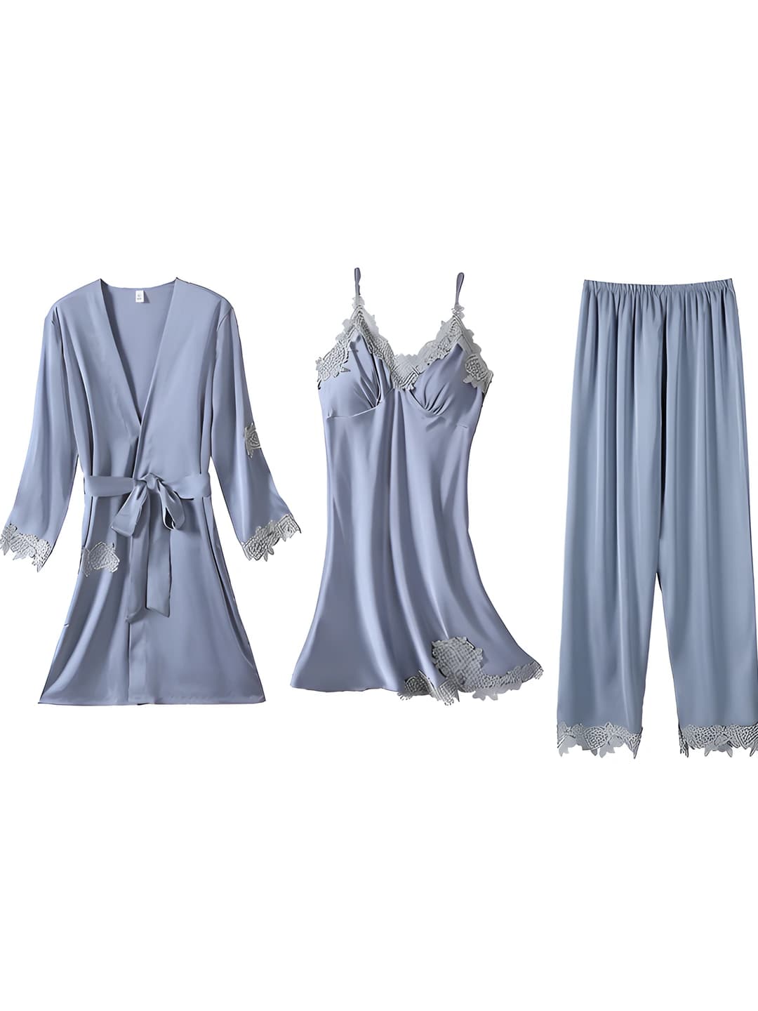 Matte silk 3-piece set - grey water-soluble flowers
