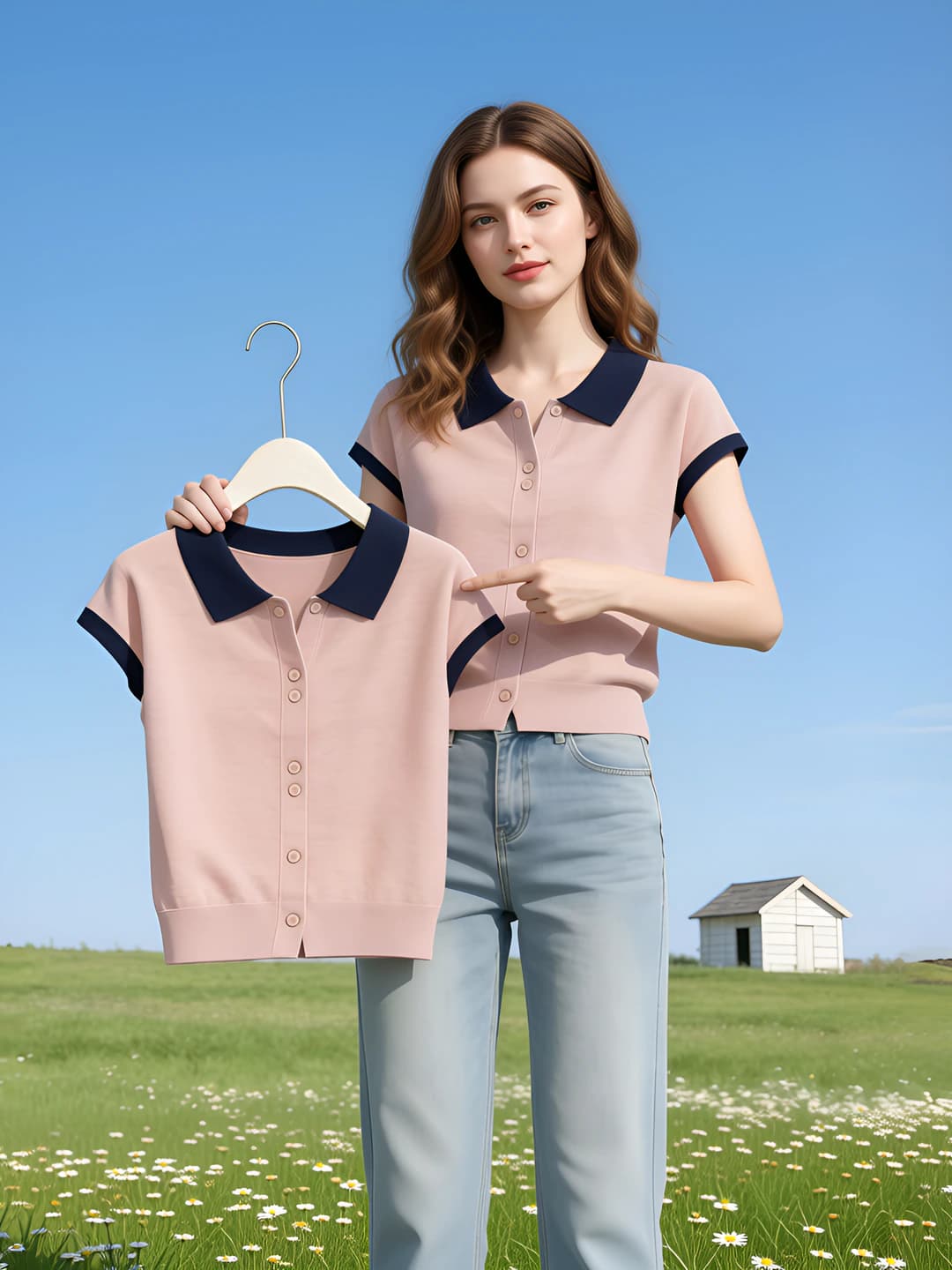 Ayollar uchun yozgi qaytarma yoqali bo'sh (oversize) kardigan, kalta yeng, past bo'ylilar uchun