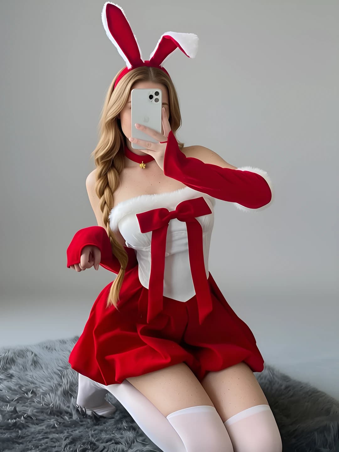 Women's bunny girl costume lingerie dress, polyester, strapless, open bust
