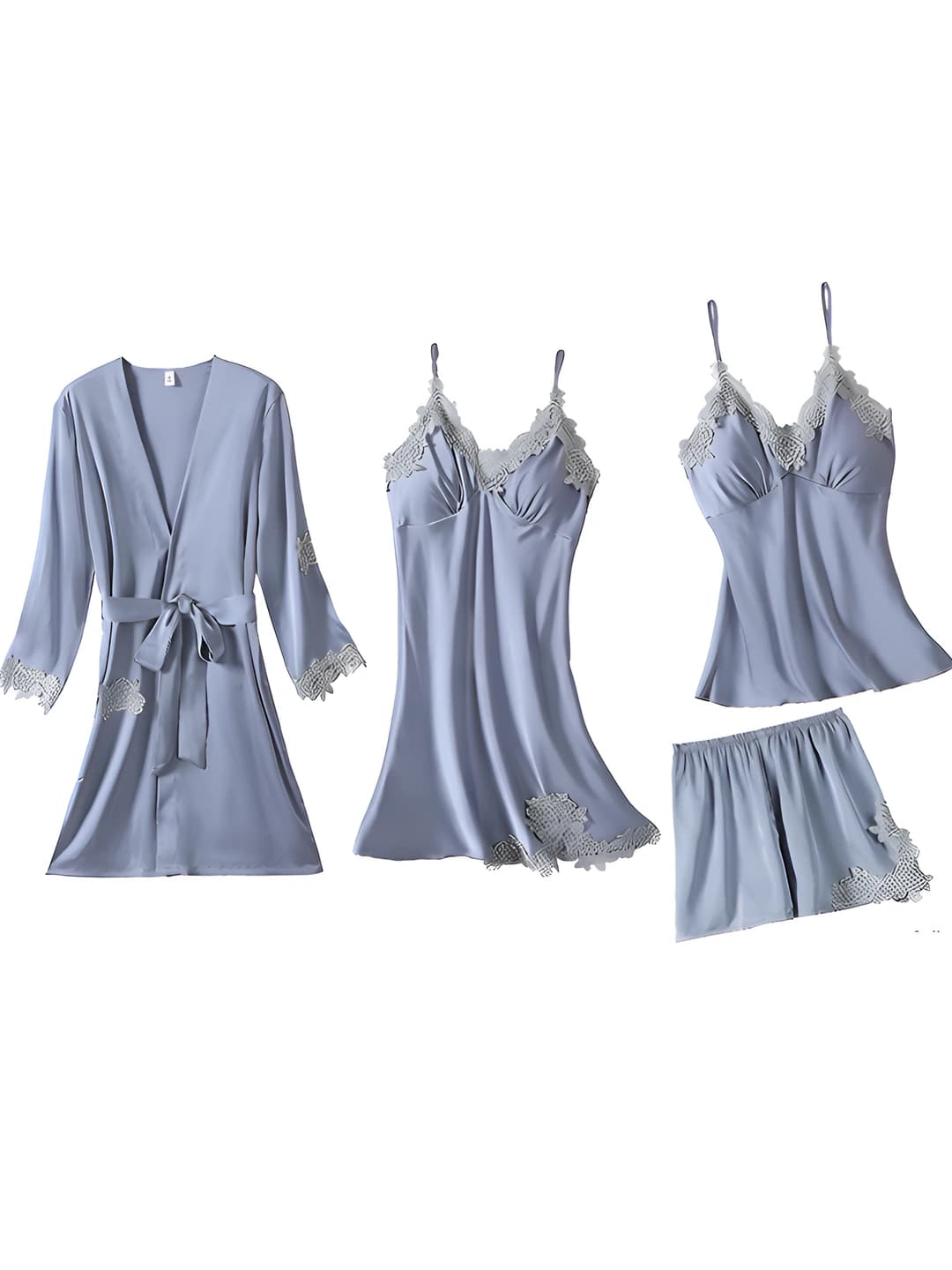 Matte silk 4-piece set - grey water-soluble flowers