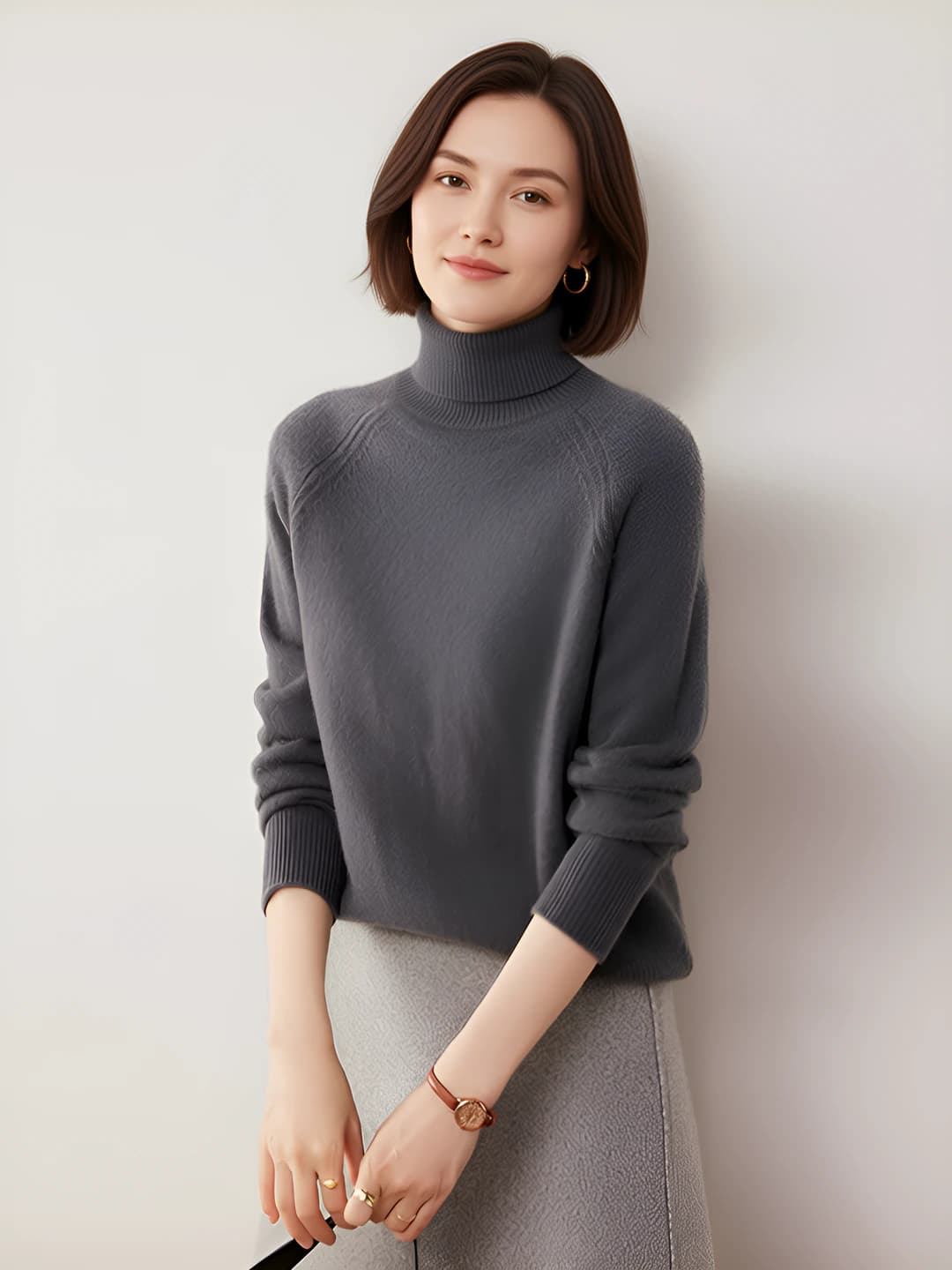 Women's cashmere sweater 2026 autumn-winter, high neck, long sleeve, solid colour, warm, thickened