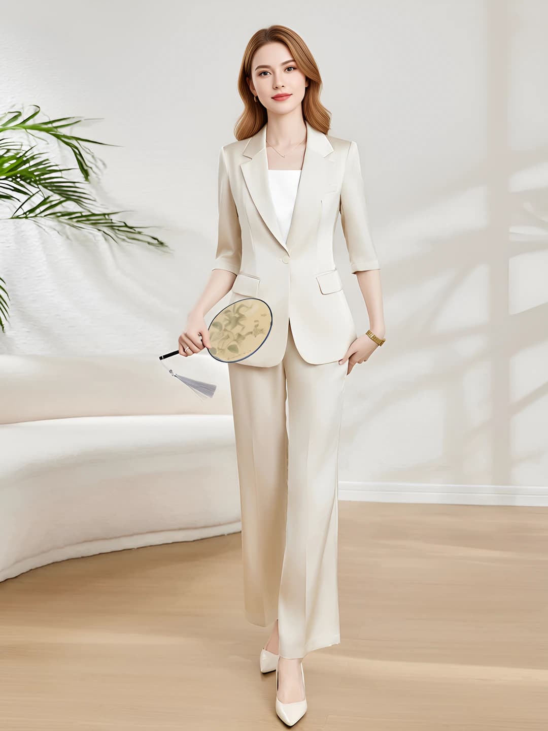 Off-white 7/8 sleeve suit + pants
