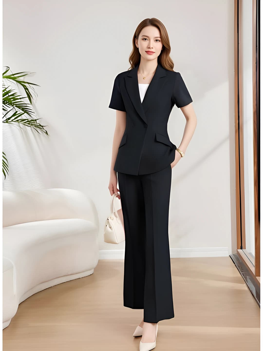 Black short-sleeved suit