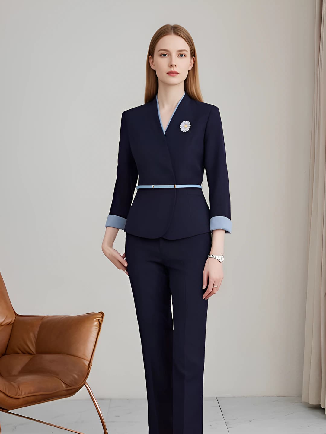 Dark blue [suit + shirt + vest + pants + skirt]