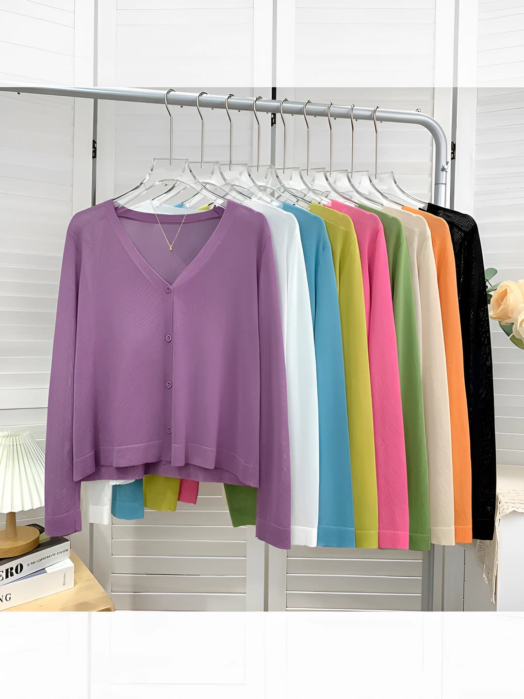 Women's thin V-neck sleeveless cardigan, Korean style, solid colour, loose fit, slimming, summer