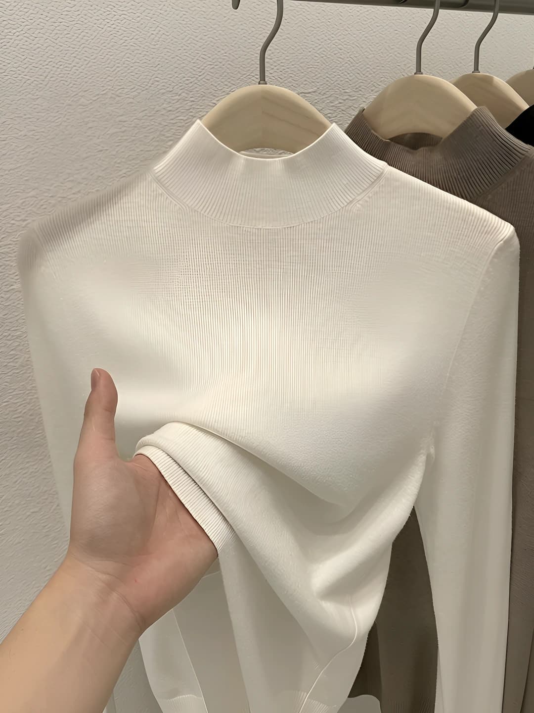 Women's knitted top: 2026 spring-autumn, mock neck, long sleeve, slim fit, solid colour, 70-80% viscose