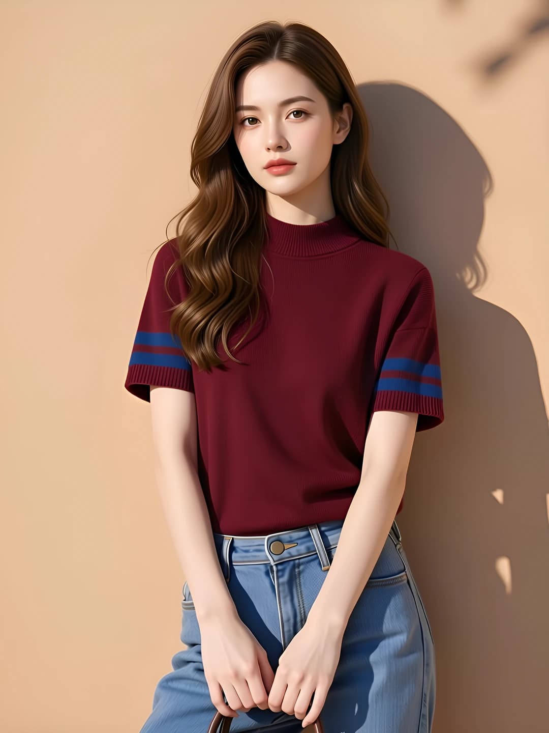 Women's knitted mock neck short sleeve turtleneck top, cashmere blend, loose fit, crew neck, 2026