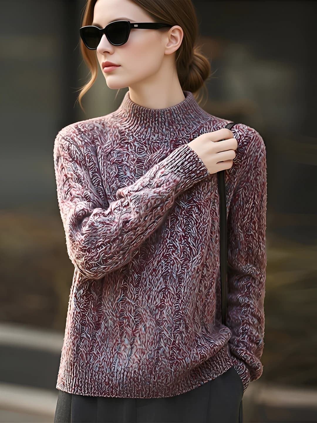 Ayollar uchun kuz-qish retro o'rma to'quvli 100% junli bo'sh (oversize) sviter
