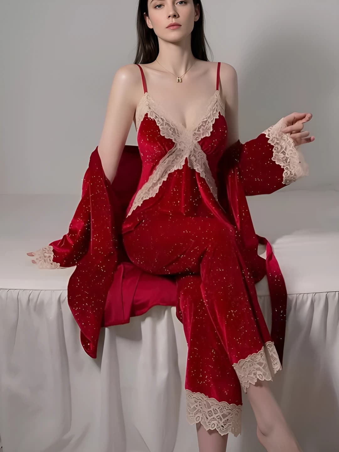 Velvet set 3 pcs - wine red starry