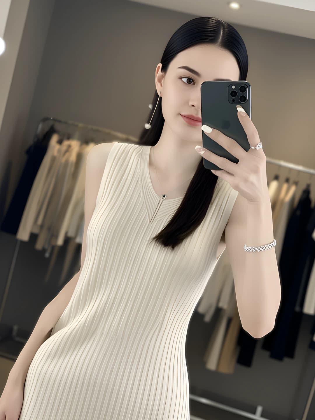 Ayollar uchun yengsiz to'qima top: muz-ipak mato, bo'sh (oversize) kesim, bir rangli, kuz-yoz uchun