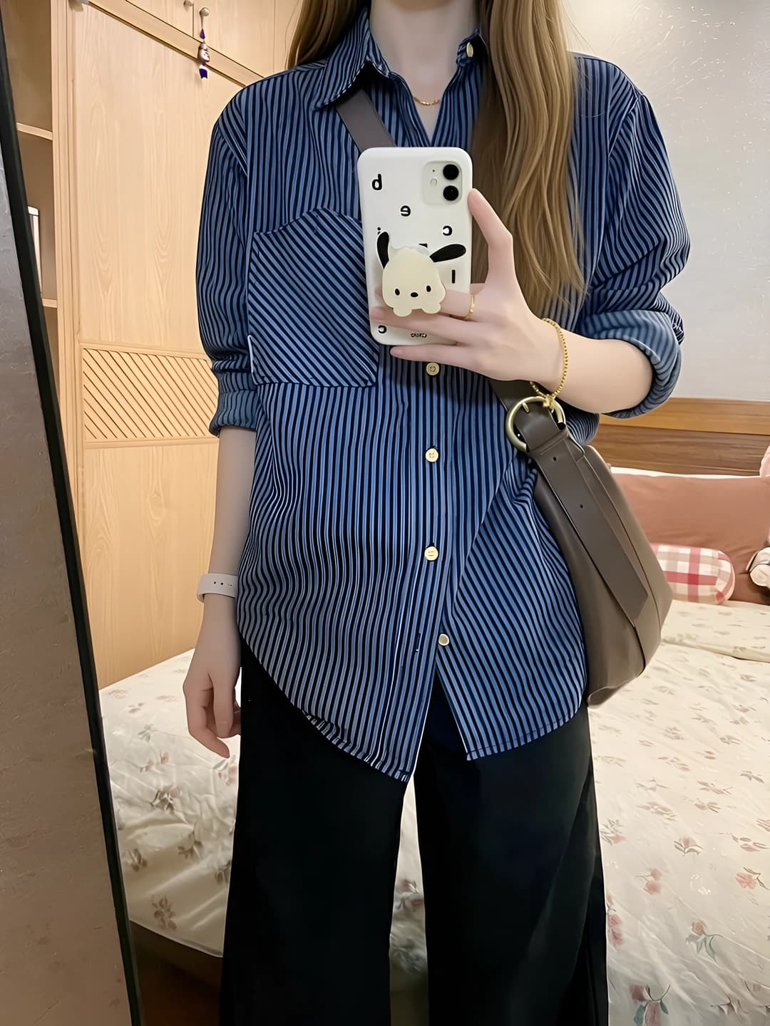 Women's retro striped long sleeve shirt, spring-summer, casual, loose fit, POLO collar, 70% cotton, 30% polyester