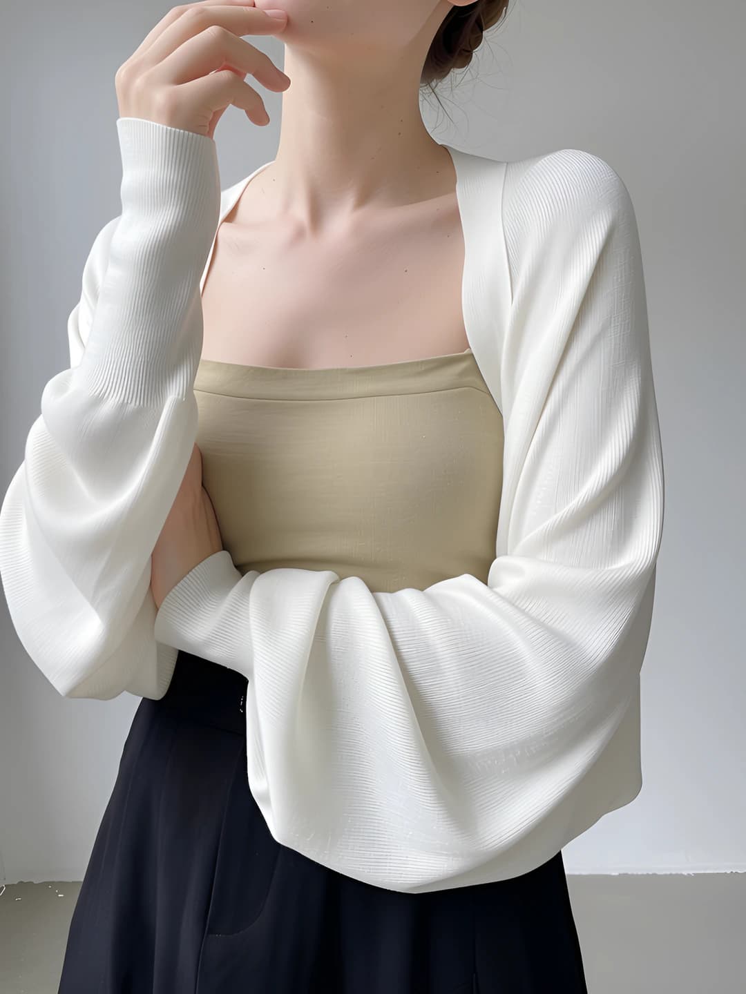 Женский летний тонкий кардиган из «ледяного шёлка», длинный рукав, на молнии, солнцезащитный (UPF50+), короткий