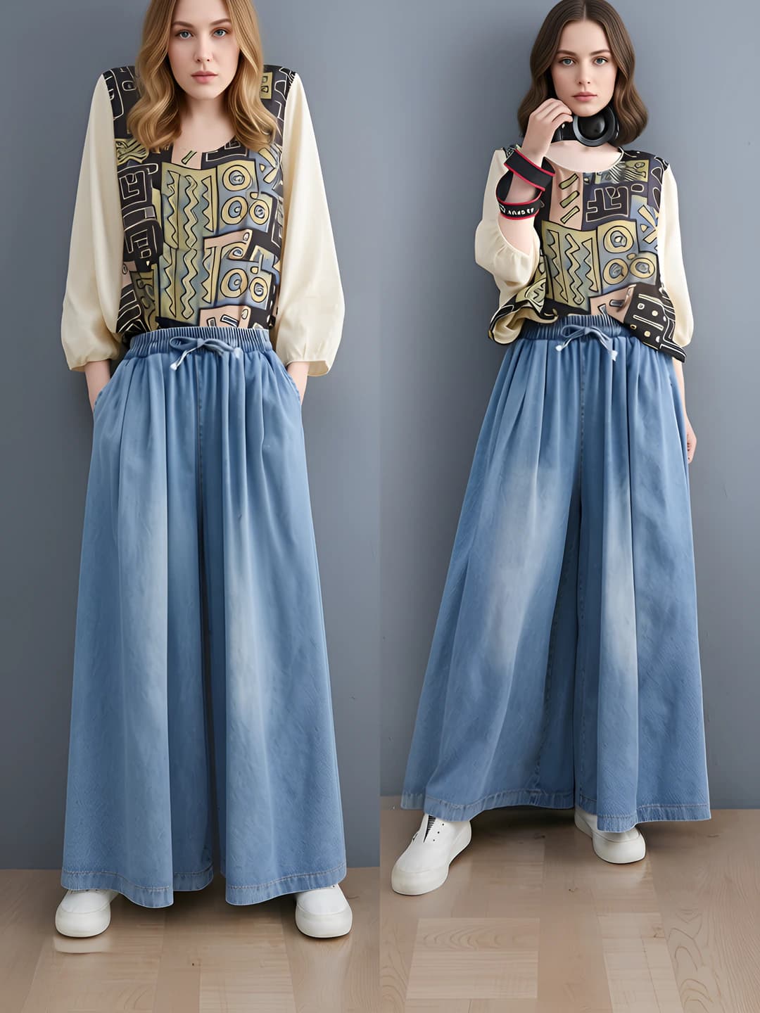 Ayollar uchun jinsi shim: keng shim, baland bel, elastik bel, bo'sh (oversize), retro, uzun shim, qo'lda yirtiq, oddiy ofis uslubi