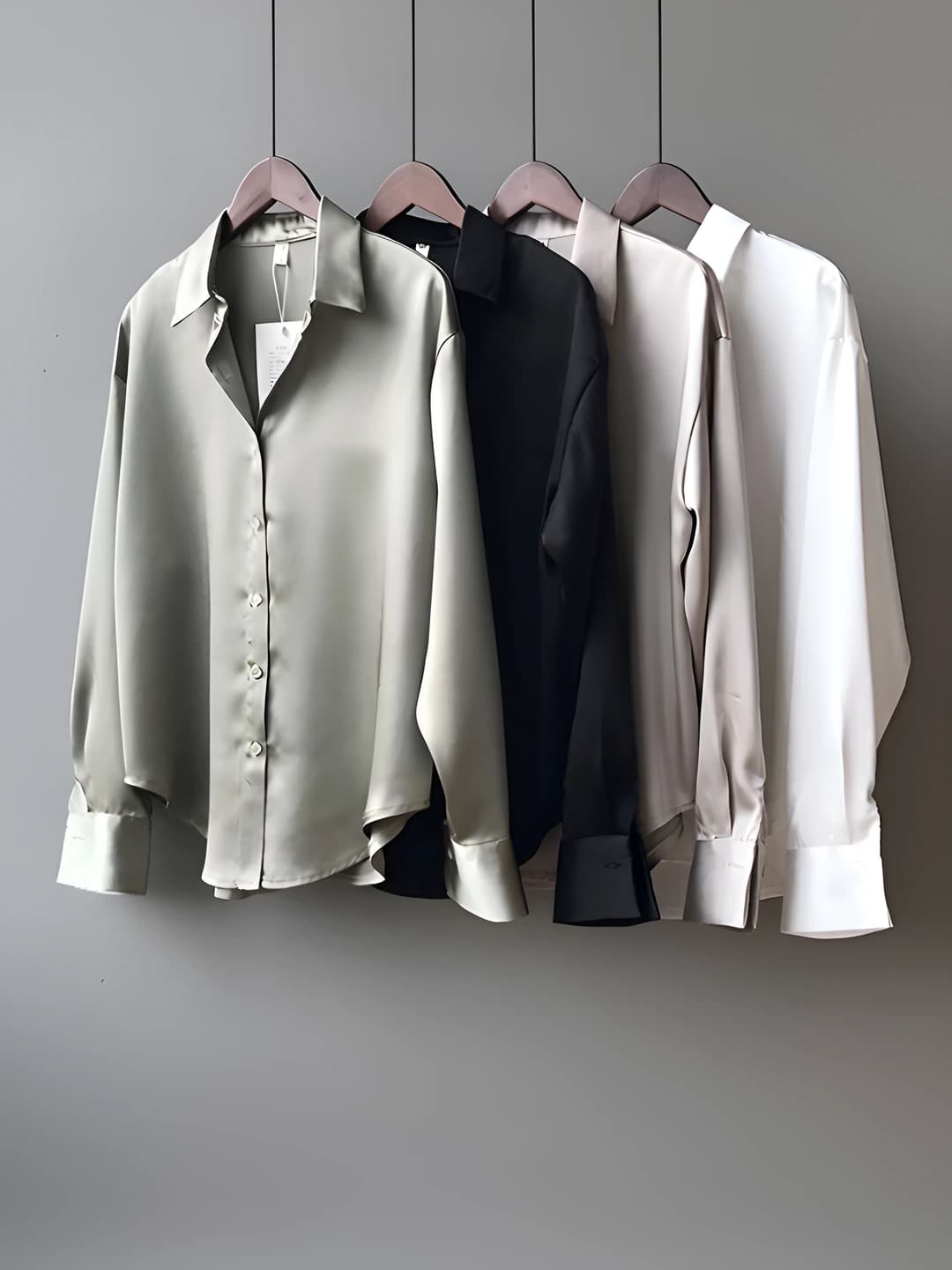 Women's satin long-sleeve shirt, Korean style, loose fit, POLO collar, solid colour, summer, 2026