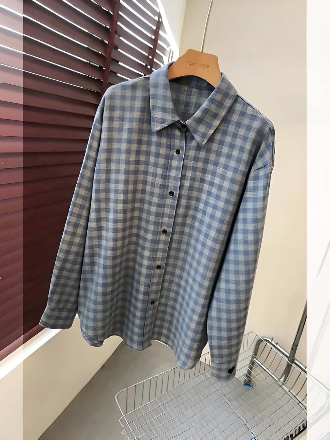 Women's retro checked long sleeve shirt, Korean style, embroidered, loose fit, slimming, autumn-winter