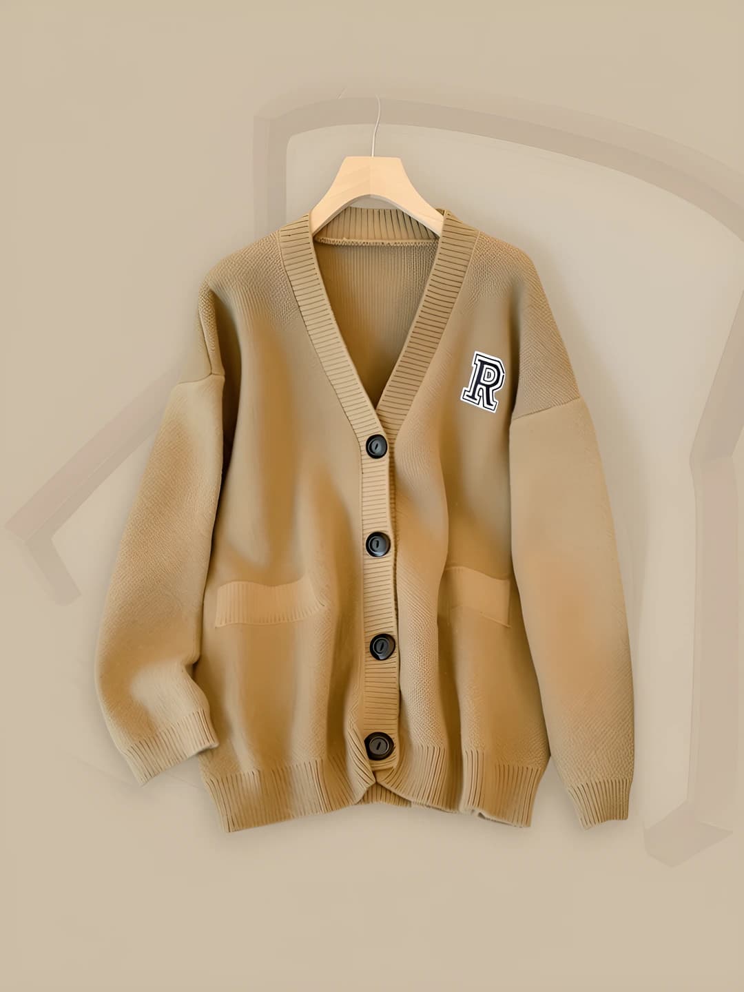 Women's autumn-winter knit cardigan, loose fit, V-neck, long sleeve, embroidered, ultra-thin