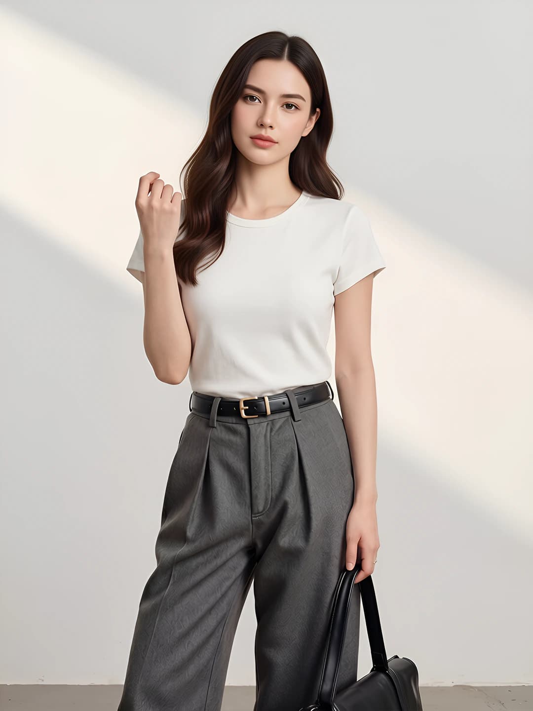 Women's summer thin breathable crew neck short sleeve solid colour slimming t-shirt