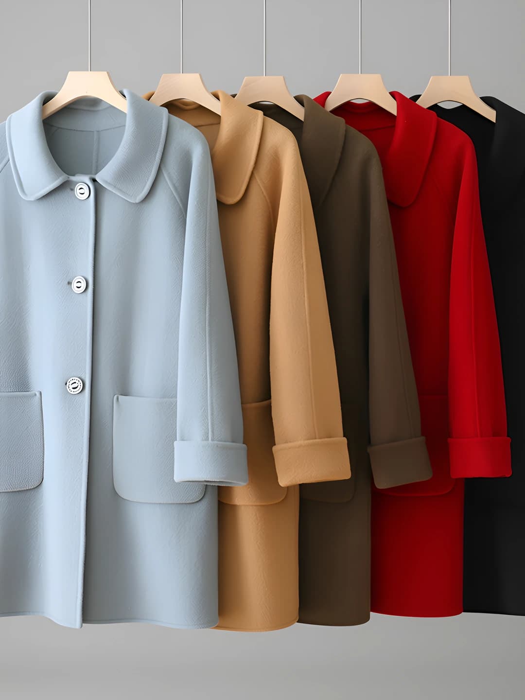 Women's winter wool coat, mid-length, loose fit, long sleeve, elegant casual and office style