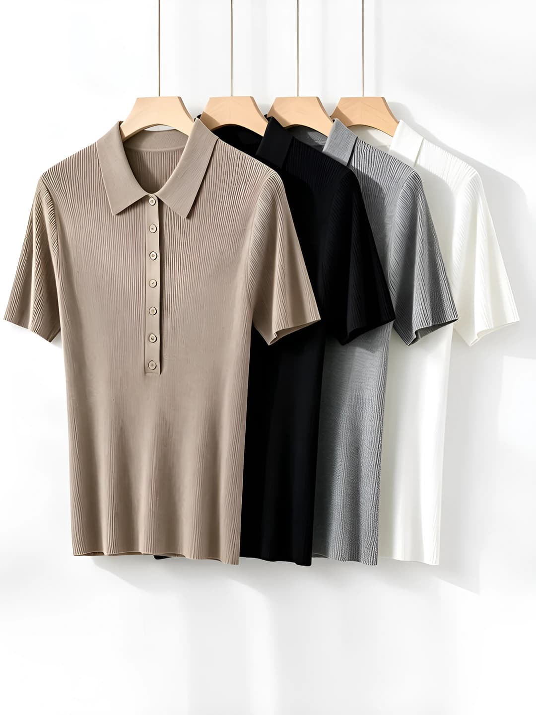 Women's retro style 18-needle mulberry silk and linen POLO knit top, short sleeve, lapel collar, slim fit, slimming, summer