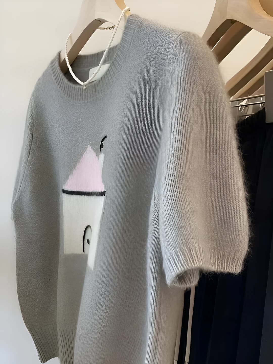 Women's short sleeve knit pullover sweater, crew neck, loose fit, for petite, polyester, casual style