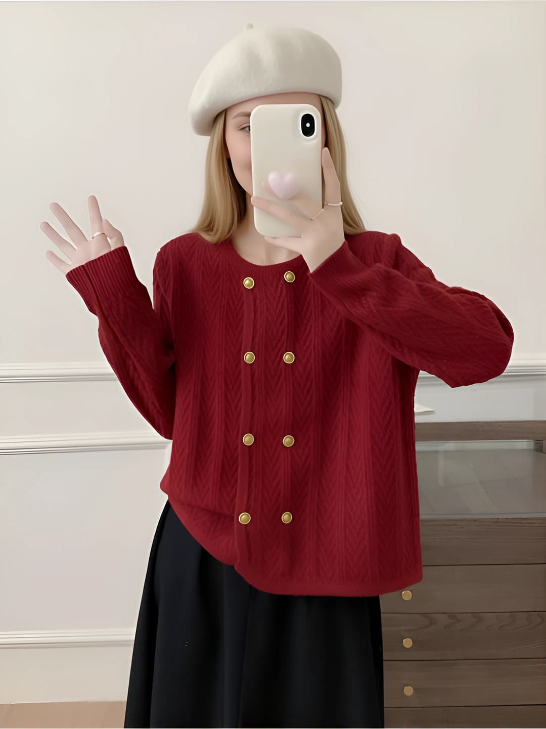 Women's spring-autumn knit cardigan, plus size, loose fit, long sleeve, crew neck, solid colour, slimming