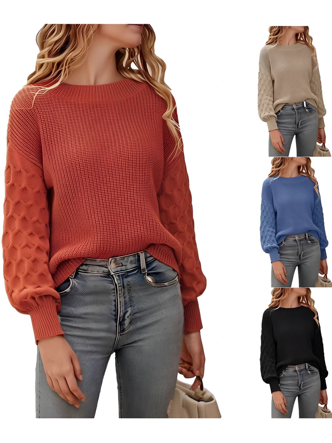 Women's 2026 autumn-winter knit sweater, retro, striped/checked, crew neck, long sleeve, loose fit, casual