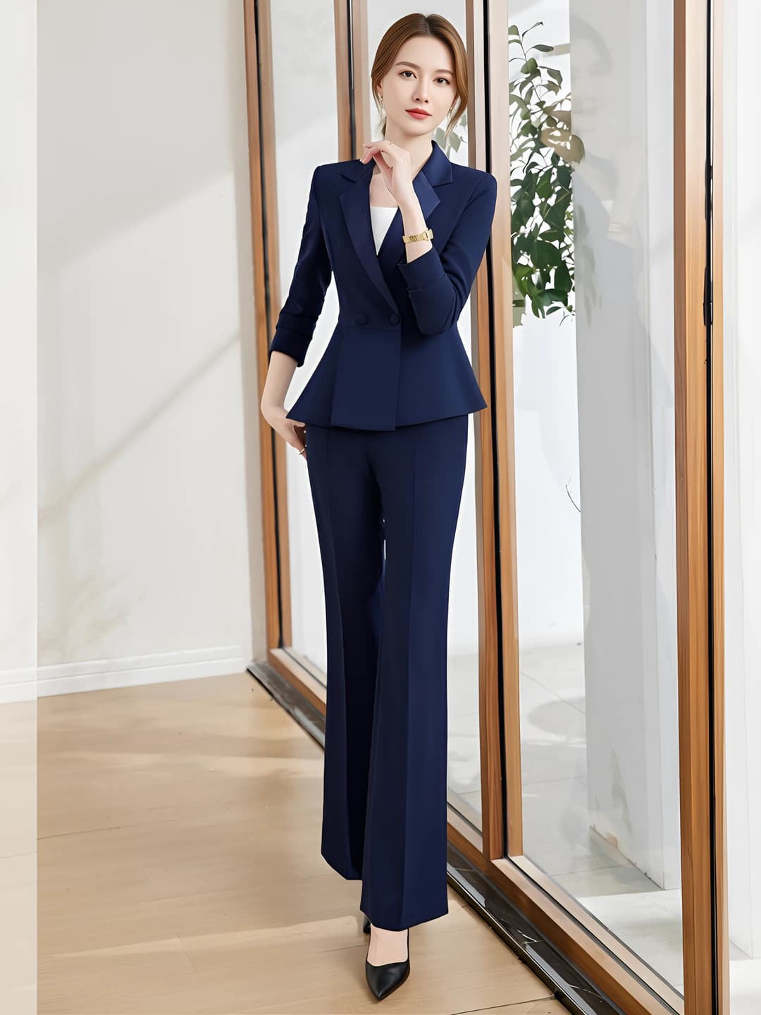 Dark blue bell-bottom pants