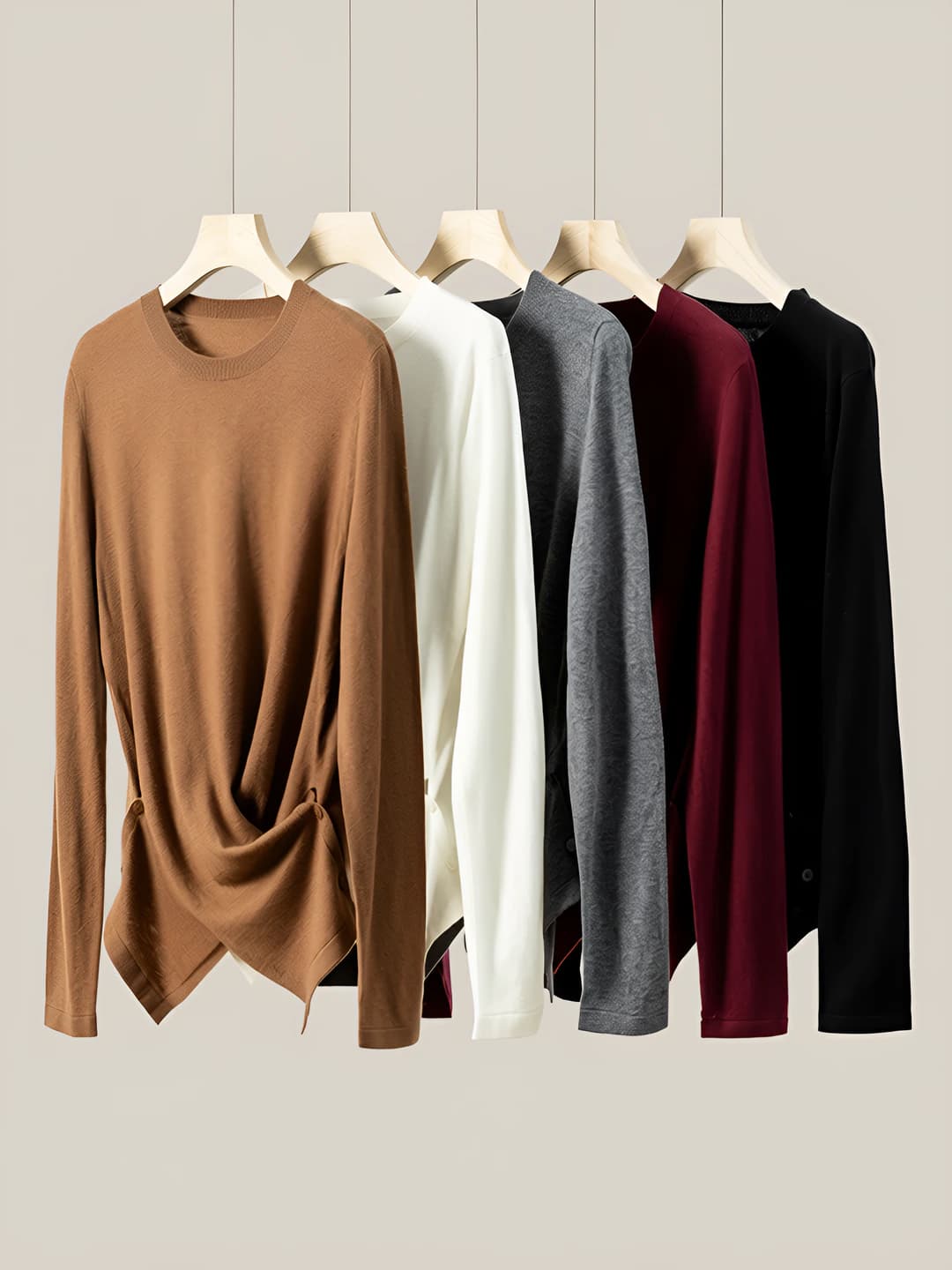 Women's thin knit top, crew neck, long sleeve, loose fit, 95% wool