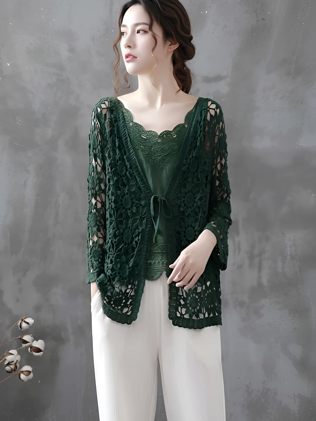 Women's pure cotton knit cardigan, V-neck, three-quarter sleeve, loose fit, solid colour, sun-protective, spring-summer