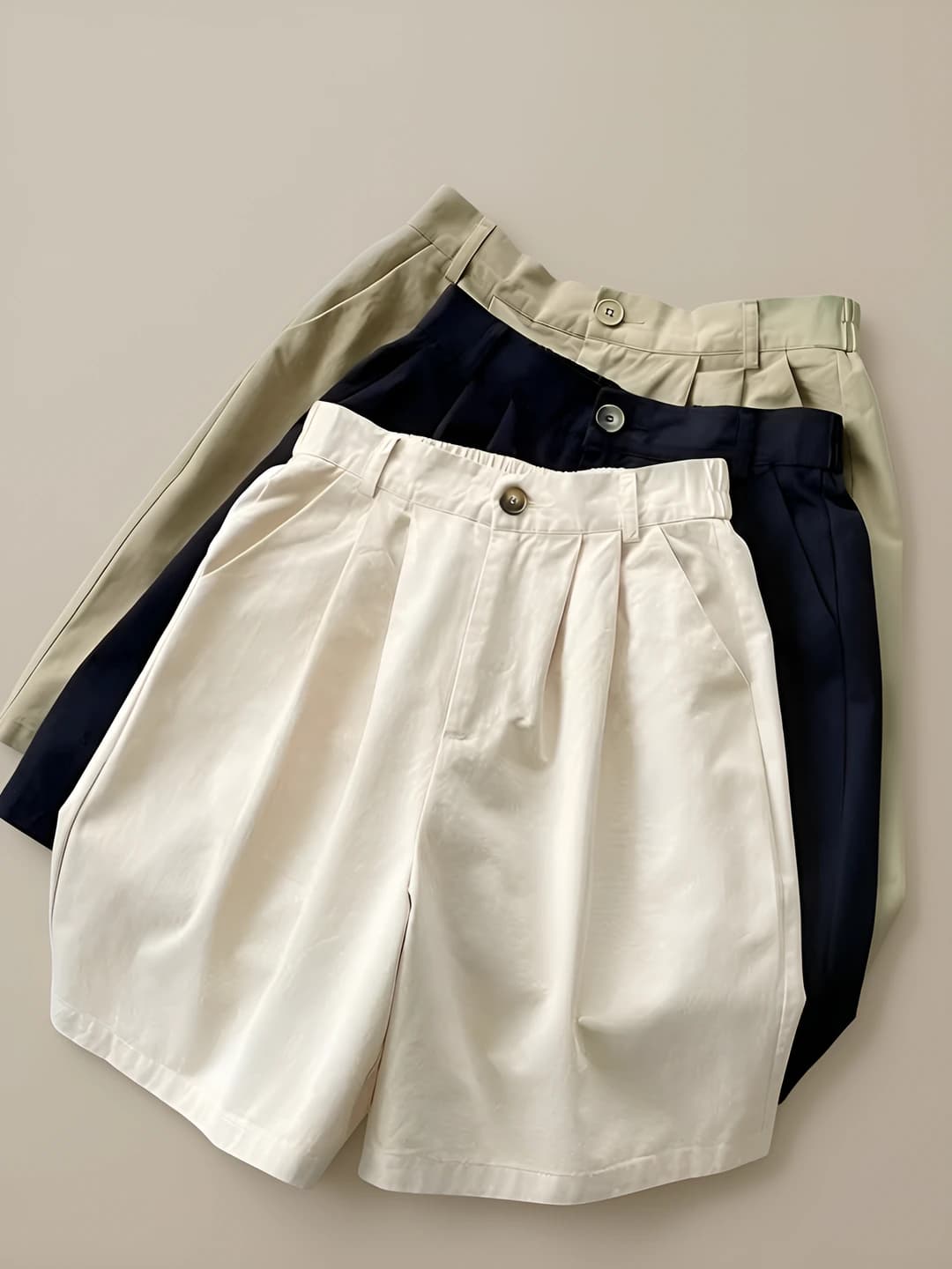 Women's casual retro all-cotton work shorts, summer high waist slimming wide-leg A-line knee-length shorts