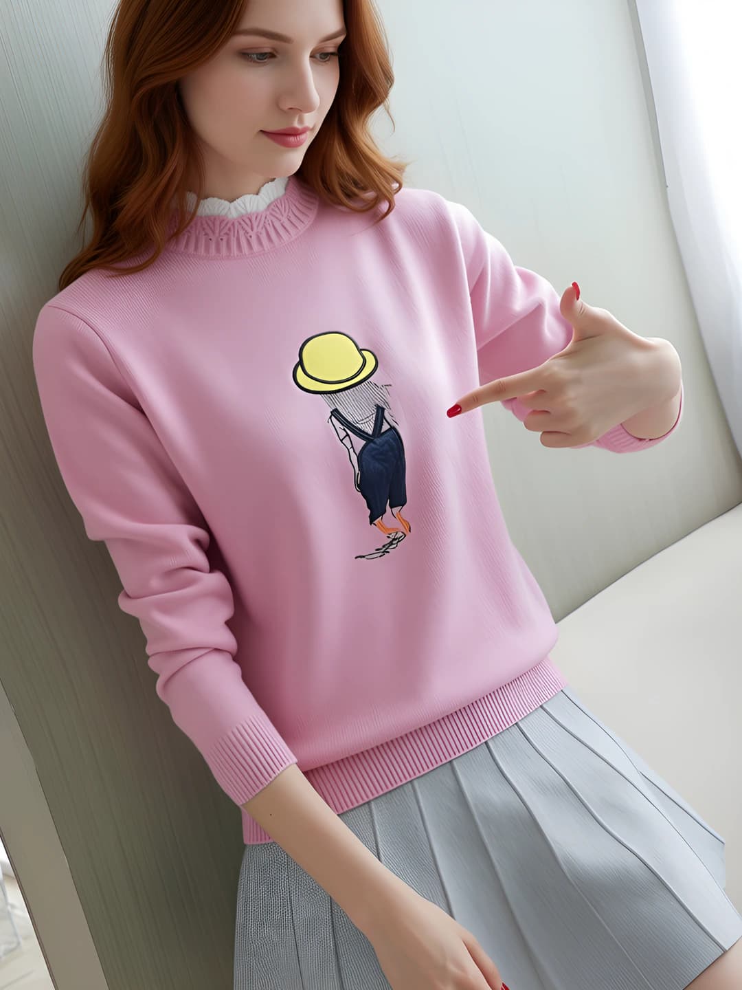 Women's autumn-winter knit top, crew neck, long sleeve, loose fit, knit top