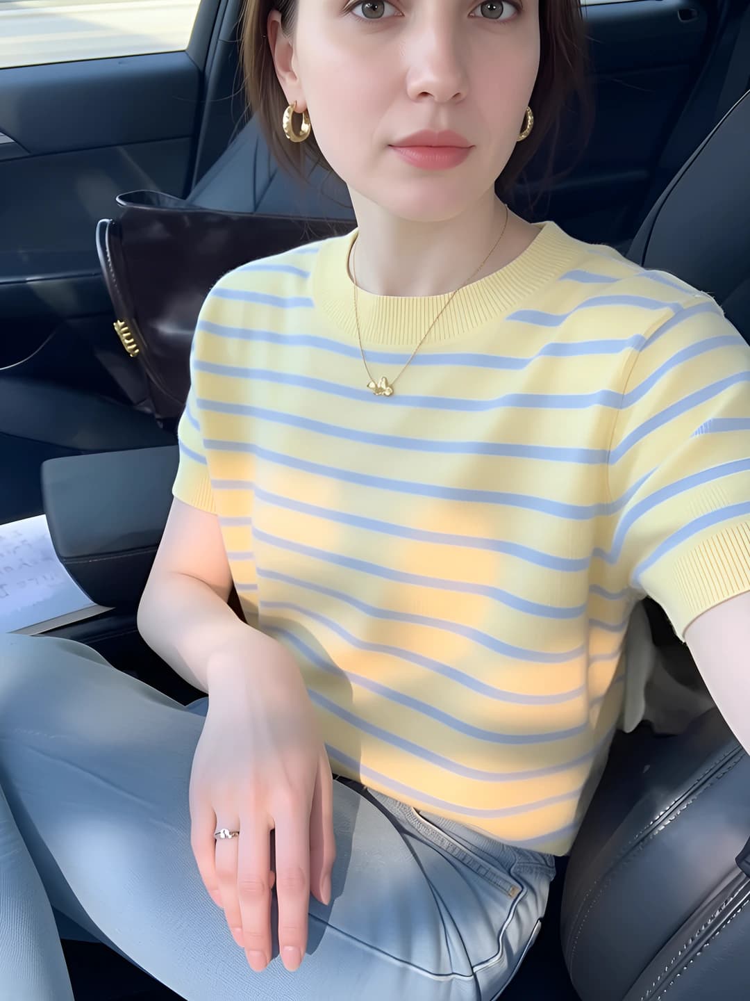 Women's summer striped knitted top with crew neck and short sleeve