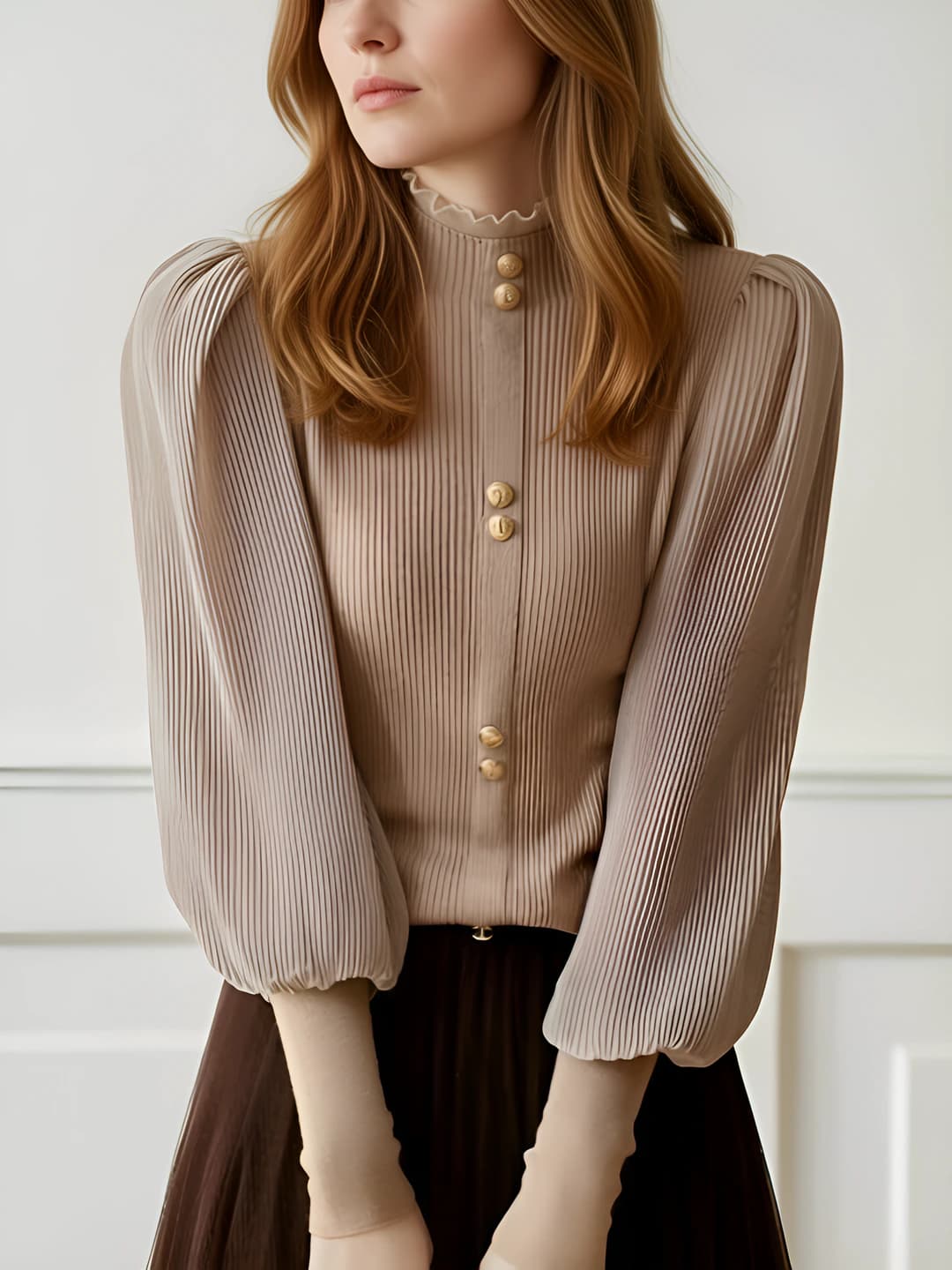 Women's knit top sweater 2026 autumn-winter, mock neck, long sleeve, slim fit, solid colour, cotton
