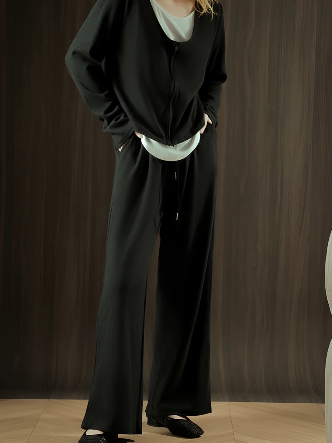 Women's 2026 spring Korean style casual set: loose fit, slimming, long sleeve cardigan and wide-leg trousers