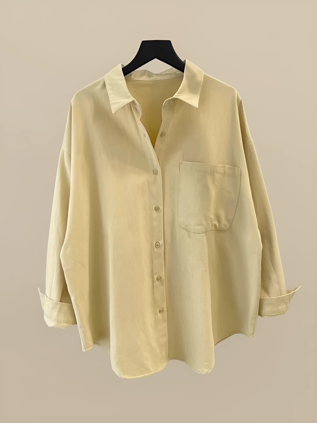 Women's spring-autumn Korean style solid colour cotton shirt, long sleeve, loose fit, POLO collar, casual