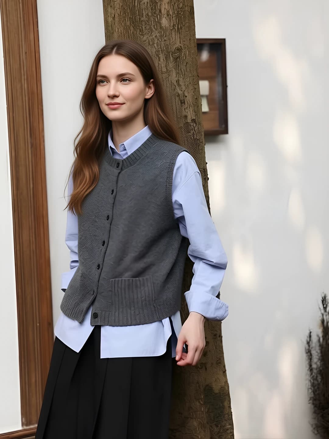 Women's autumn-winter crew neck cashmere and wool cardigan, loose fit, sleeveless, 100% wool