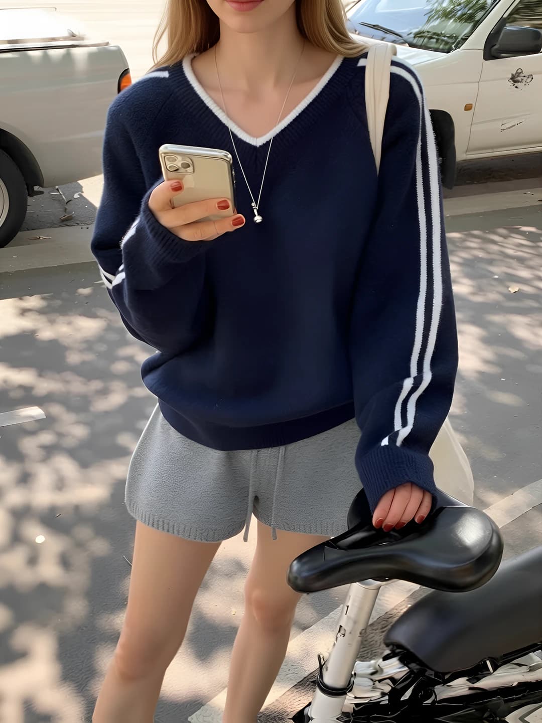 Ayollar uchun 2026 kuz-qish retro V-yoqa, jun, bo'sh (oversize), uzun yeng, qalinlashtirilgan sviter