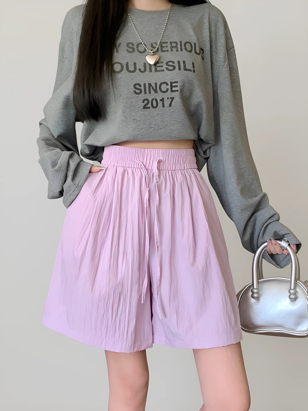 Women's summer casual wide-leg shorts, high waist, elastic waist, solid colour, loose fit, straight cut, slimming, thin, cotton and linen fabric