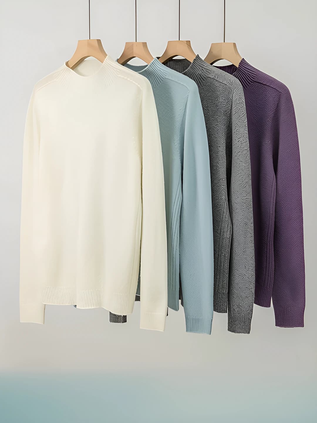 Women's 100% wool sweater (mock neck), thickened, loose fit, warm, slimming, solid colour, long sleeve, winter