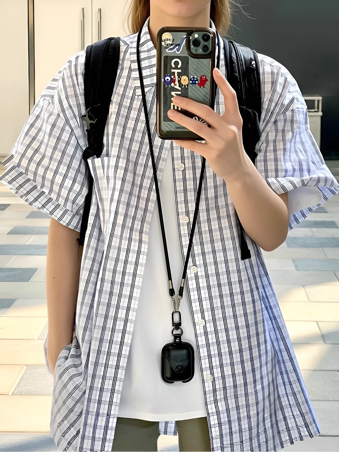 Women's retro thin short-sleeve plaid shirt in Korean style, POLO collar, loose fit, summer