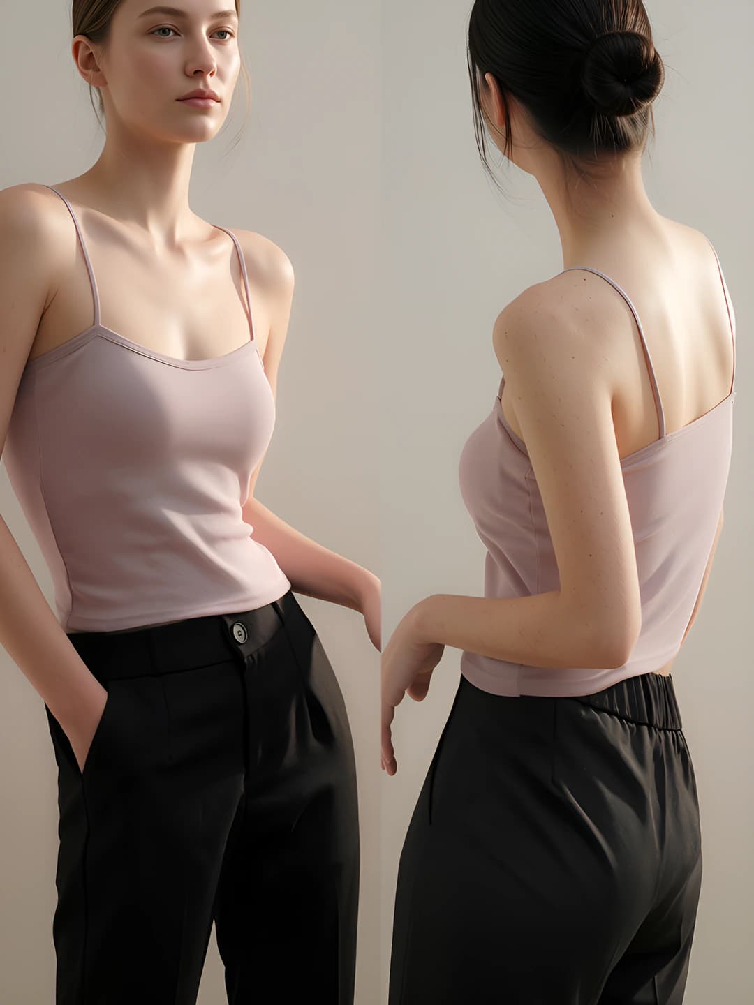 Women's thin tank top, camisole, slim fit, solid colour, 95% cotton, 5% spandex, stretch, summer, with bra pads