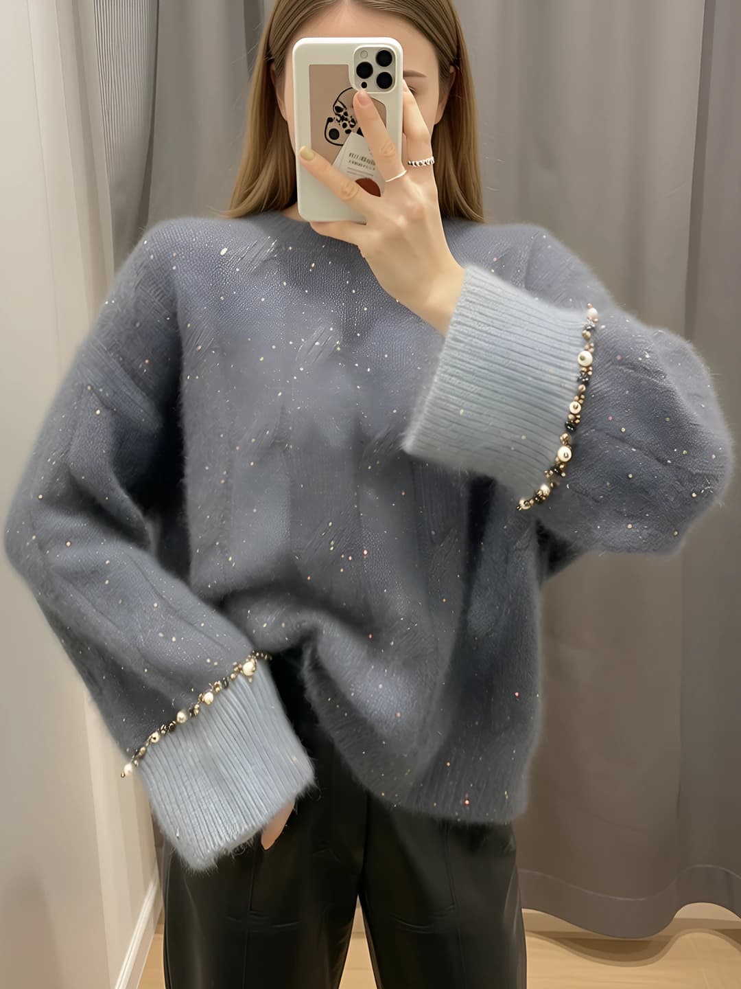 Women's 2026 spring-autumn and autumn-winter knit sweater, loose fit, thickened, crew neck, long sleeve, viscose fabric