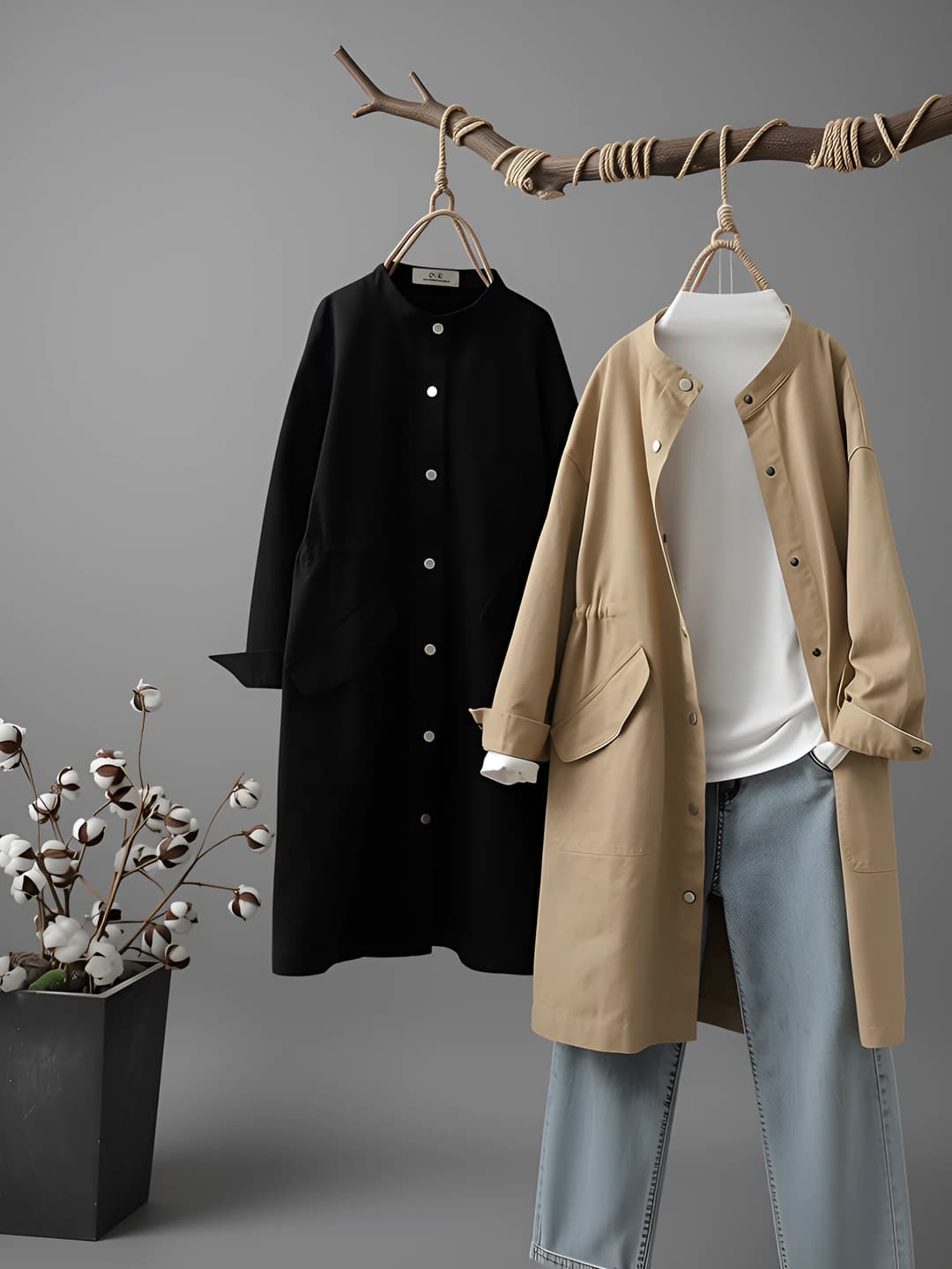 Women's long trench coat, 2026 spring-autumn, Korean style, loose fit, slimming, for petite, stand collar, long sleeve, casual jacket