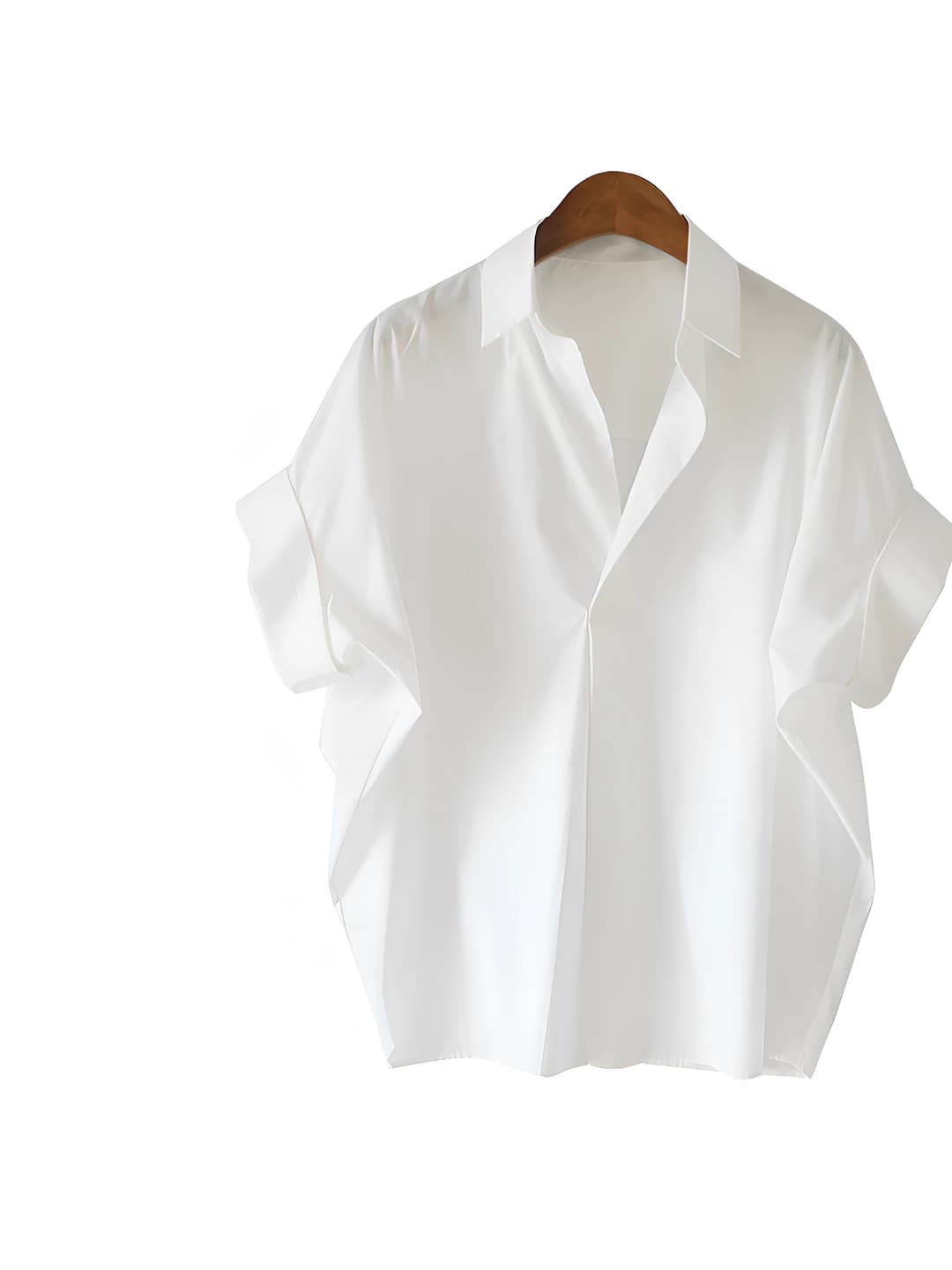 Ayollar uchun retro uslubdagi yozgi kalta yengli bir rangli bo'sh (oversize) ko'ylak-shirt, qaytarma yoqa